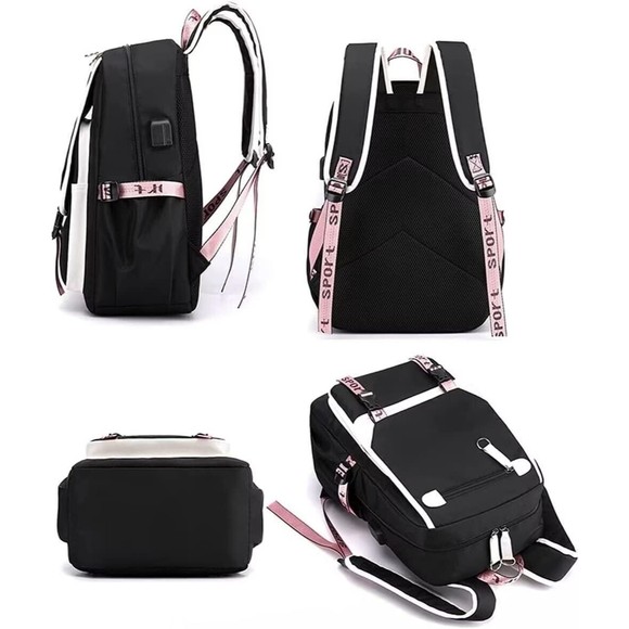 Kpop Backpack Fashion Laptop bag with USB Charging Port & Headphone Port (Pink) - Picture 2 of 4